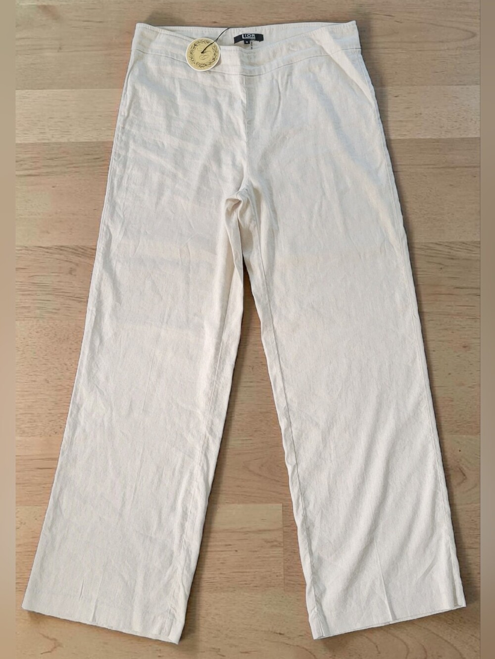 Lior Paris Linen Blend Wide Leg Pants Cream, Minimalist Coastal Chic, Women's 12